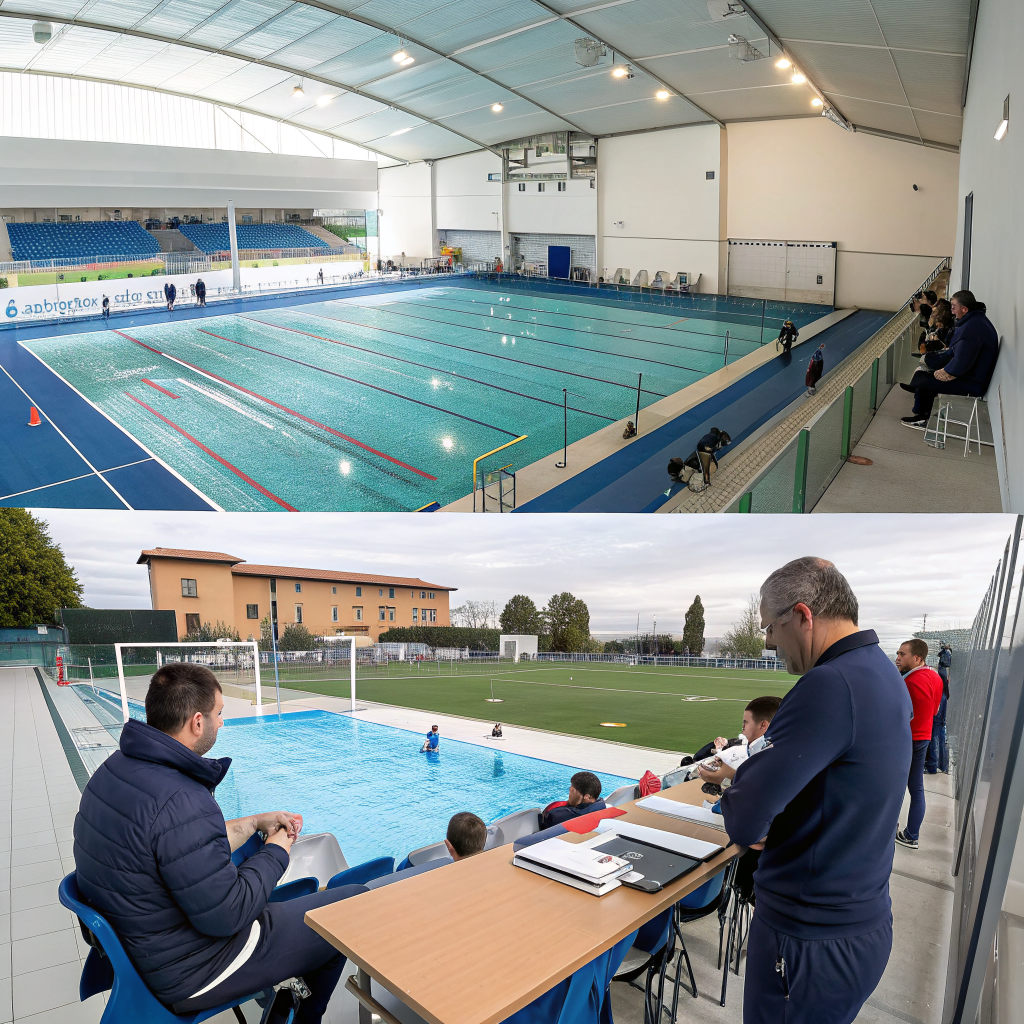 Allenatori e dirigenti di società sportiva durante riunione tecnica per definire regole di condotta e gestione genitori