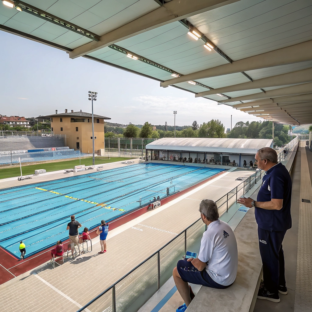 Allenatore e dirigenti in riunione tecnica per gestire lamentele genitori in società sportiva multisport
