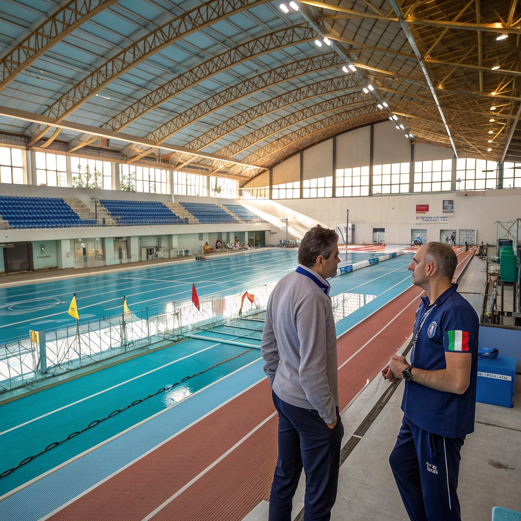 Allenatore e dirigenti di società sportiva durante riunione tecnica per gestione genitori