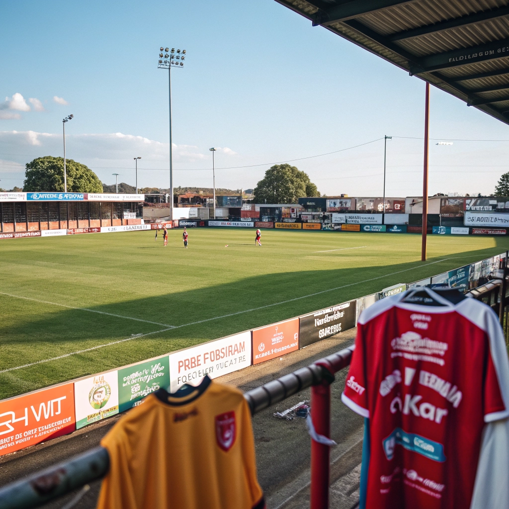 Sponsorizzazioni ASD SSD: campo sportivo con cartelloni pubblicitari e maglie con loghi sponsor