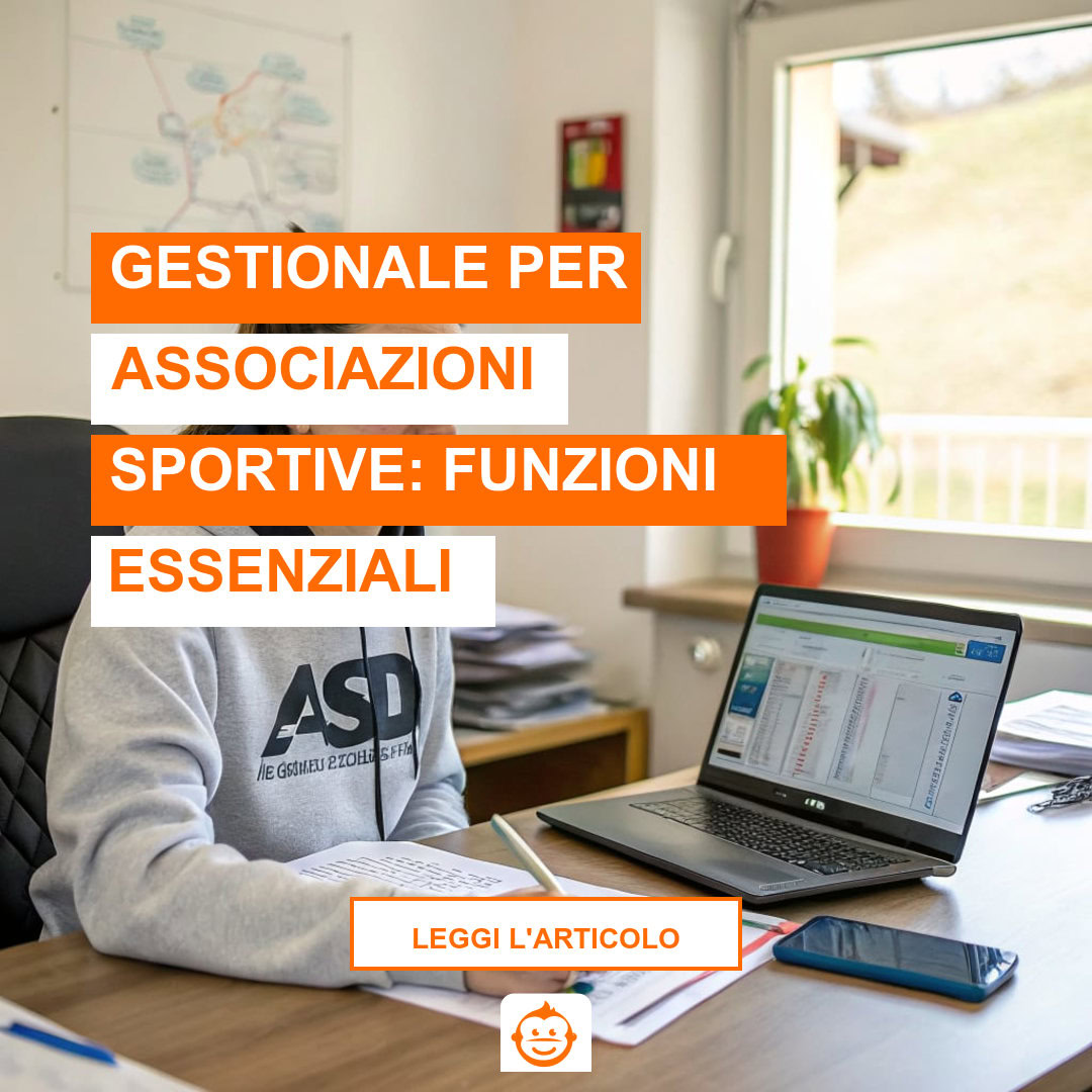 Segretaria di associazione sportiva che utilizza un gestionale per società sportive per gestire iscrizioni e pagamenti