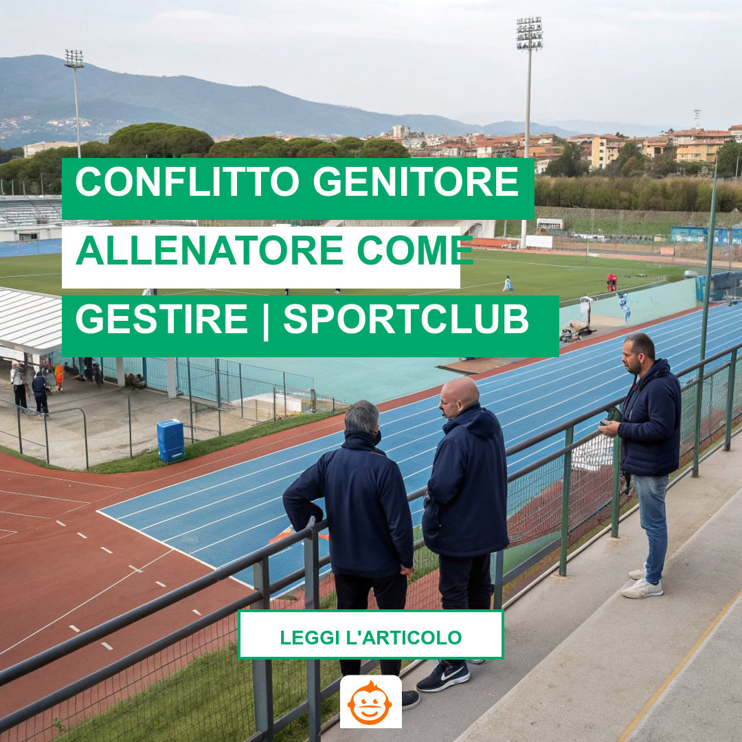 Allenatore e dirigenti in riunione tecnica per gestire conflitto genitore allenatore in società sportiva italiana