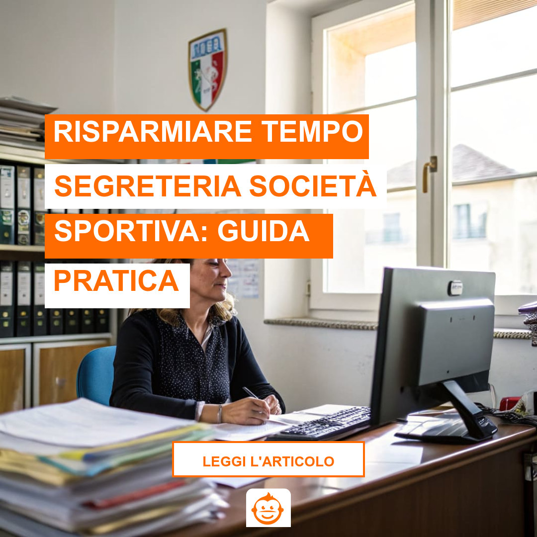 Segretaria di società sportiva che gestisce iscrizioni e documenti con metodo organizzato per risparmiare tempo