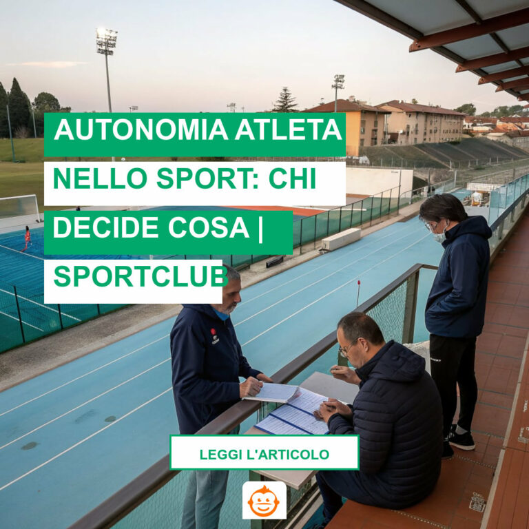 Allenatore e dirigenti di società sportiva italiana durante riunione tecnica per definire ruoli e autonomia atleti
