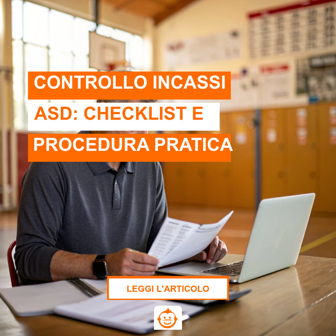 Segretario di ASD che effettua il controllo incassi settimanale verificando pagamenti e ricevute alla scrivania