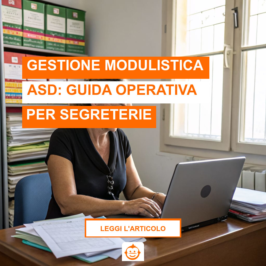 Segretaria ASD gestisce modulistica iscrizioni e documenti tesserati al computer