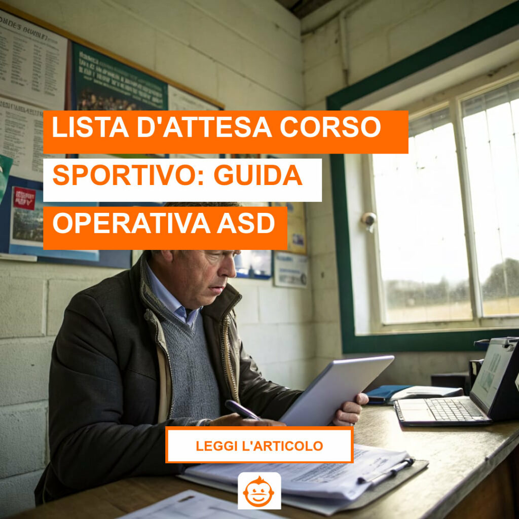 Segreteria ASD gestisce lista d'attesa corso sportivo con registro e tablet