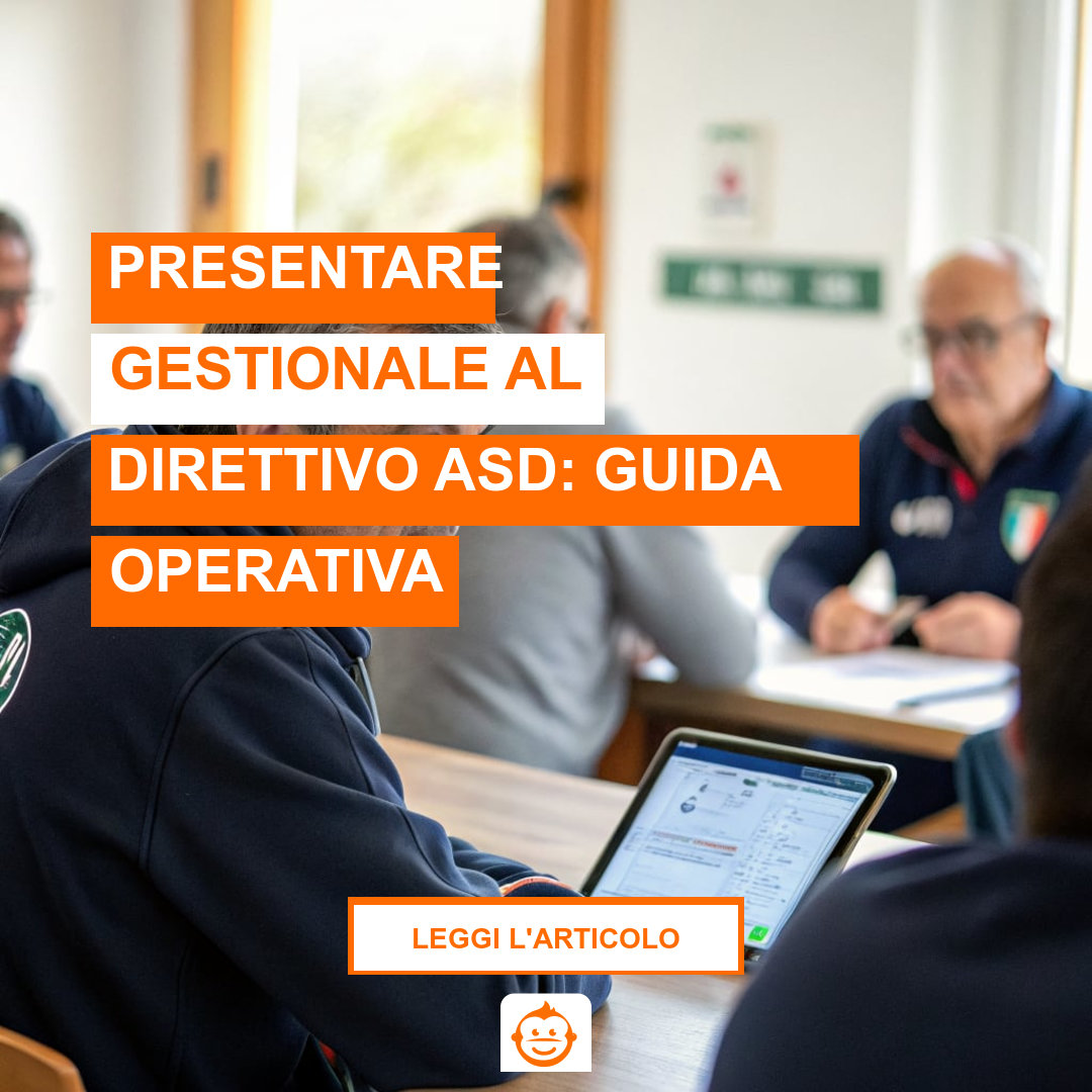 Presidente direttivo ASD valuta gestionale per società sportiva durante riunione operativa