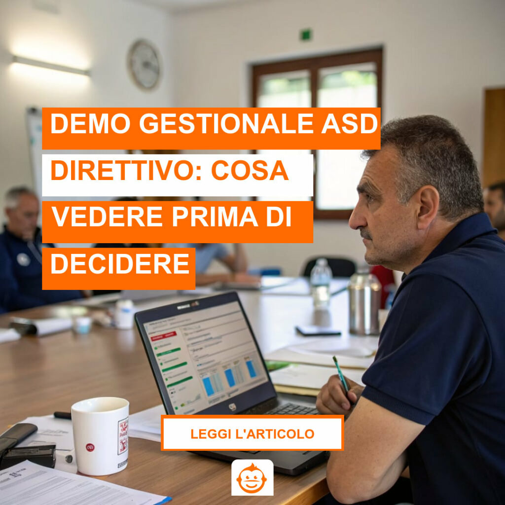 Direttivo ASD durante demo gestionale per società sportive, valutazione operativa di iscrizioni e pagamenti digitali