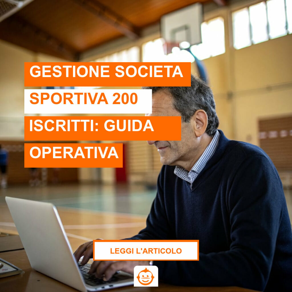 Presidente di società sportiva che gestisce iscrizioni e pagamenti al computer in sede ASD