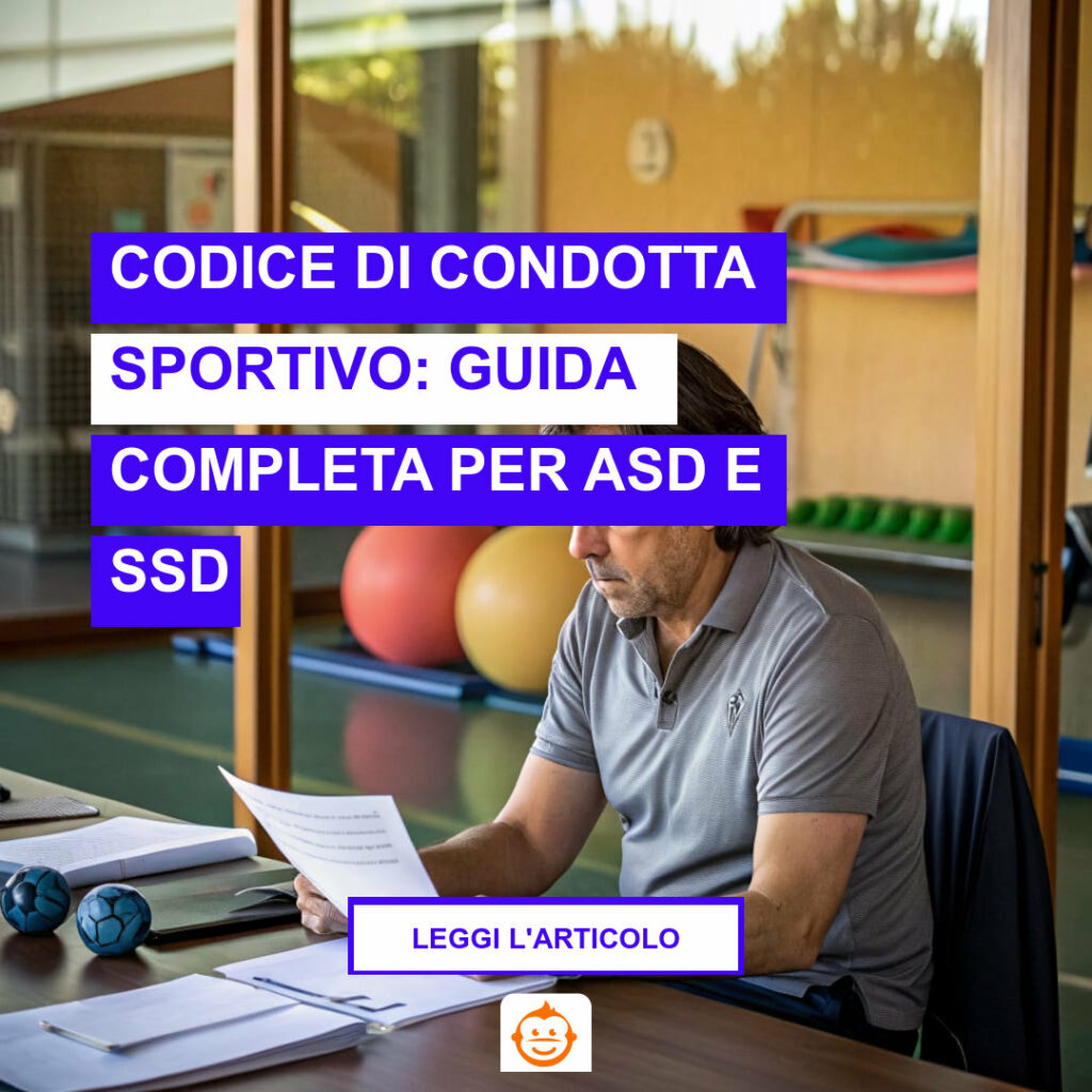 Dirigente sportivo che esamina il codice di condotta sportivo in una sala riunioni di un'associazione sportiva