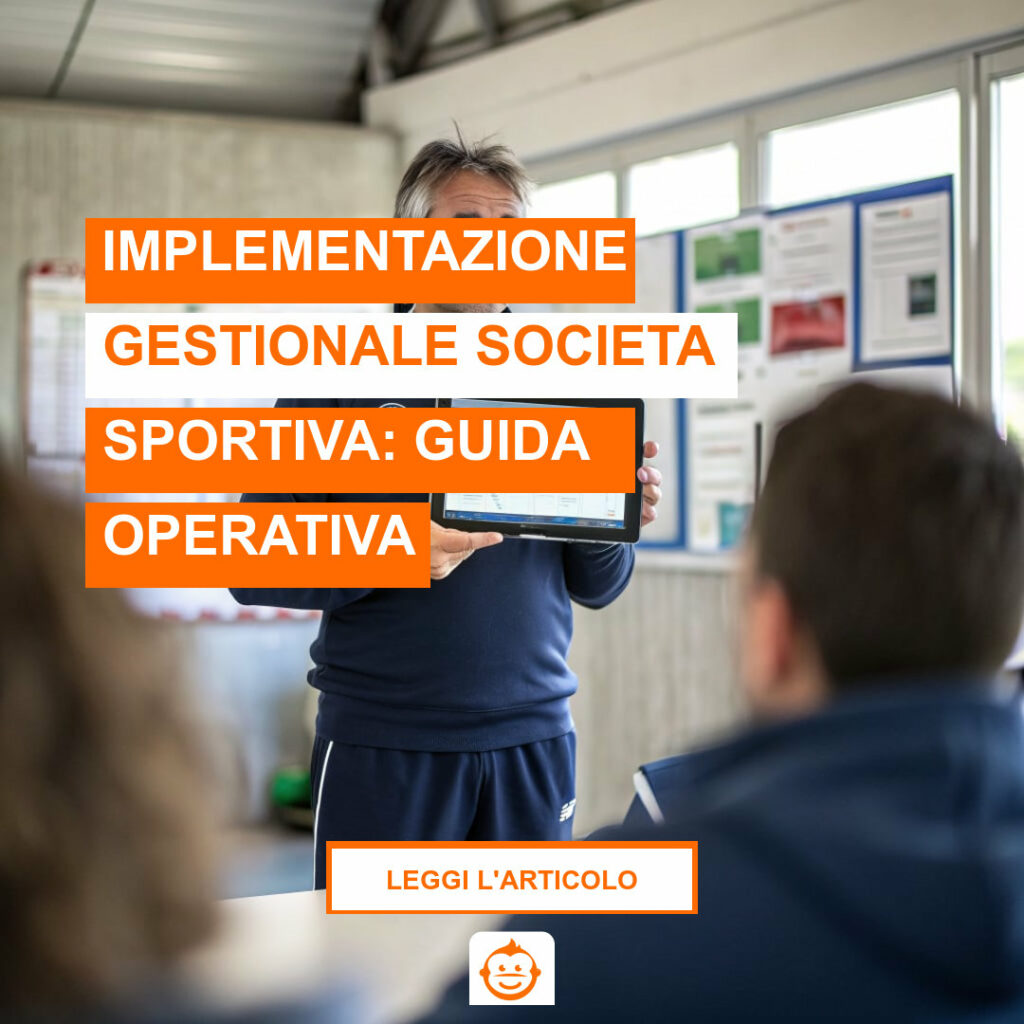 Responsabile segreteria società sportiva al lavoro con gestionale per implementazione digitale iscrizioni e pagamenti